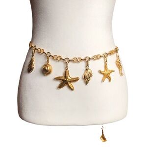 Vintage 1980s The Limited Gold Tone Chain Belt Nautical Theme Charms 40” Long 38